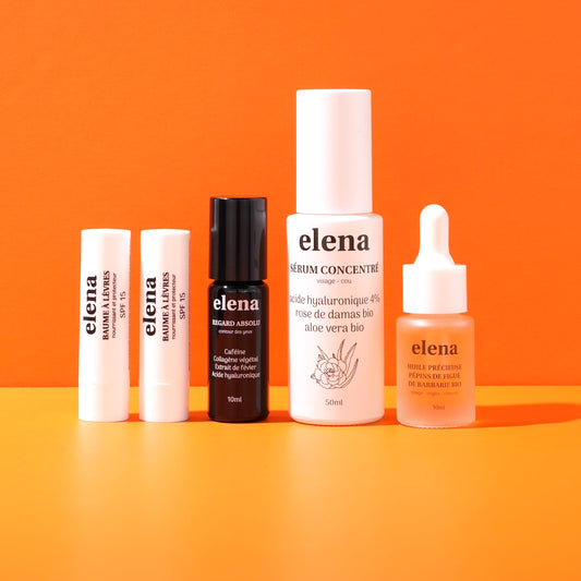 Pack 3 - Baume à lèvres, Contour des Yeux, Sérum concentré et Huile Précieuse Pépins de Figue de barbarie Bio Elena (Vfinal) 