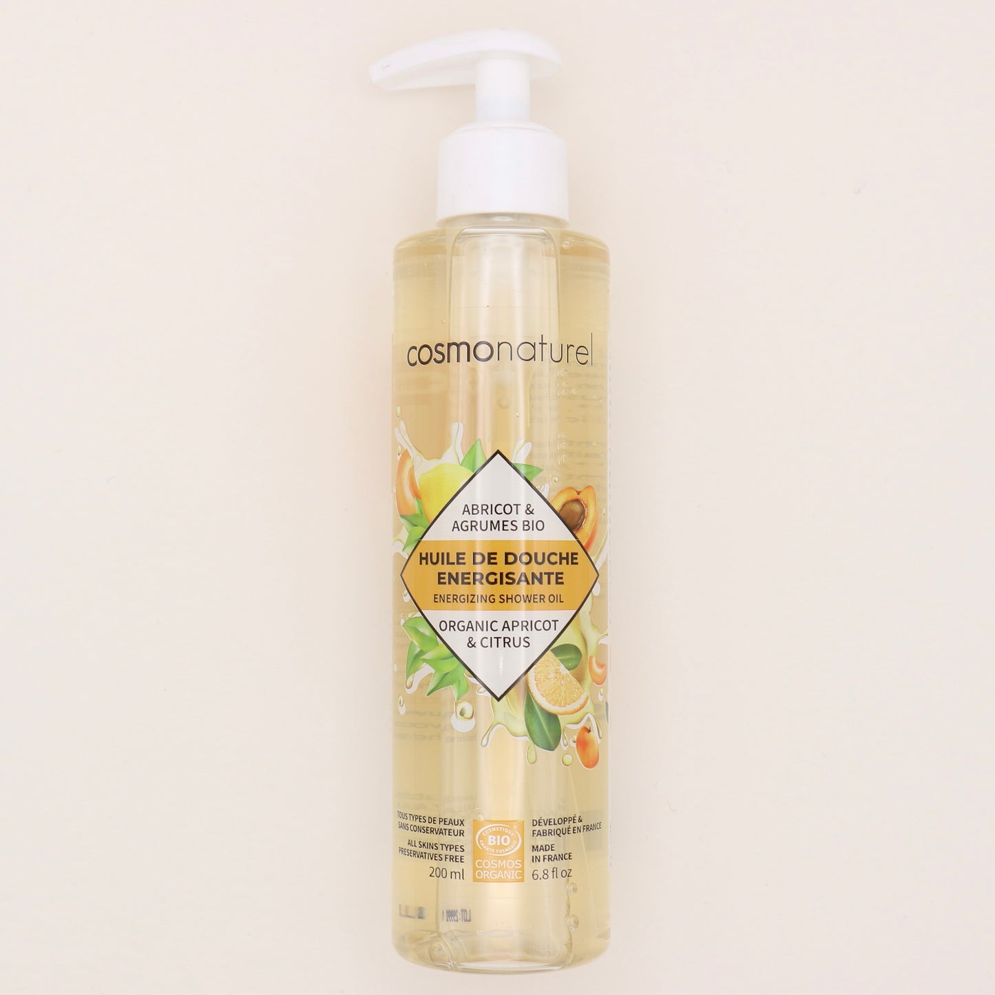 Huile de douche Énergisante Abricot & Agrumes Bio 200ml - Cosmo Naturel