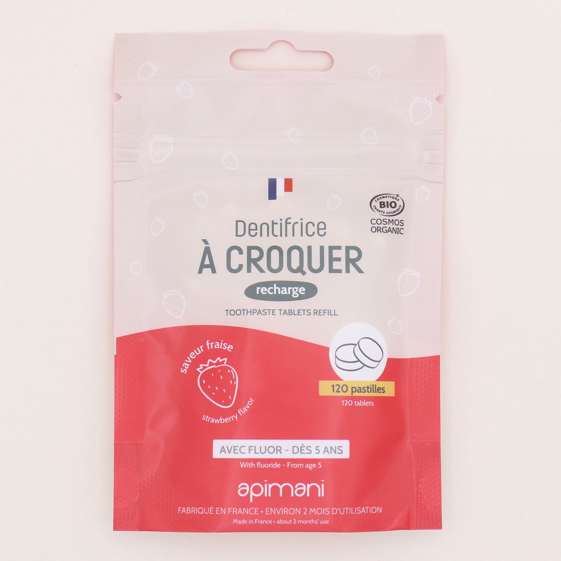Dentifrice à croquer Fraise 120 pastilles - Apimani